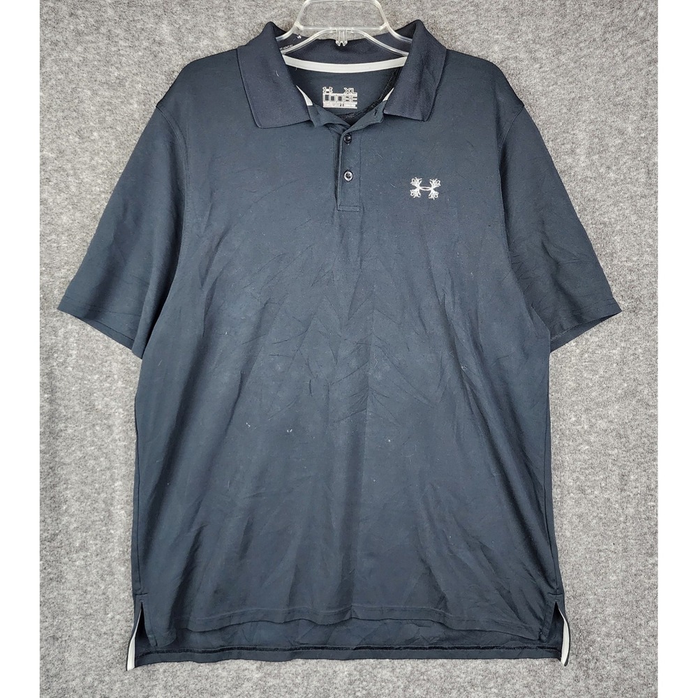 Under Armour Polo Shirt Mens XL Black Loose Fit Short Sleeve Performance Logo